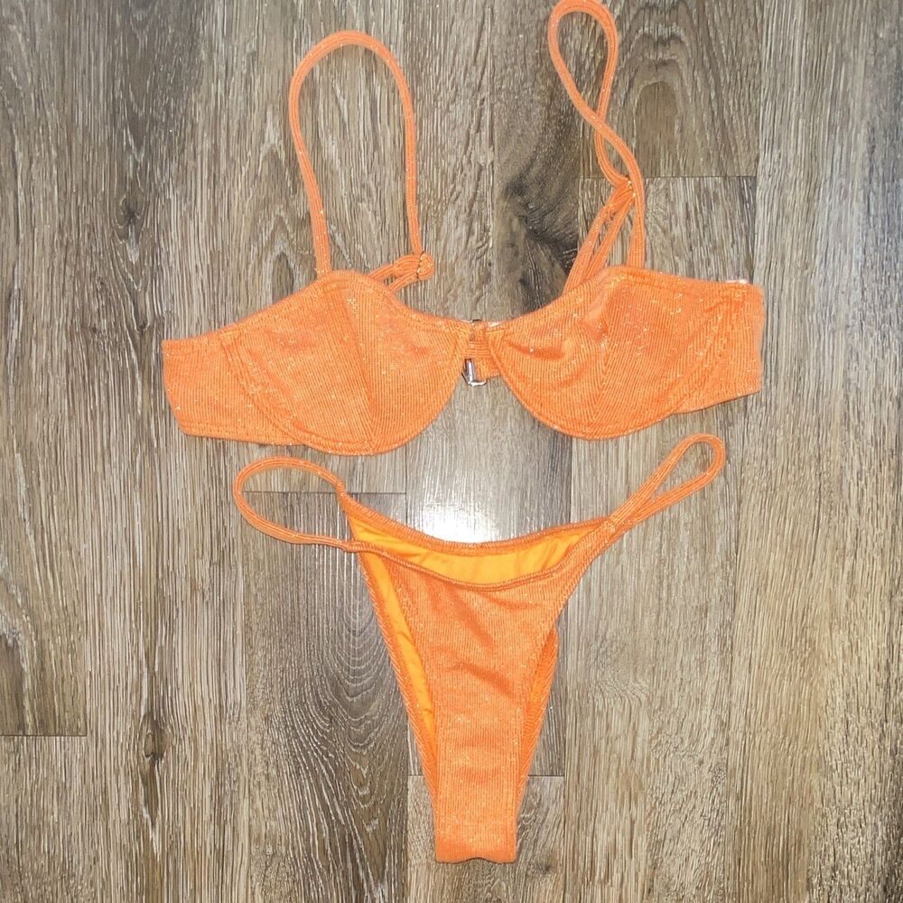 Missguided Orange Shimmer Underwire Bikini Set